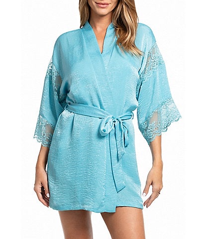 In Bloom By Jonquil 3/4 Sleeve Textured Shimmer Satin Short Robe