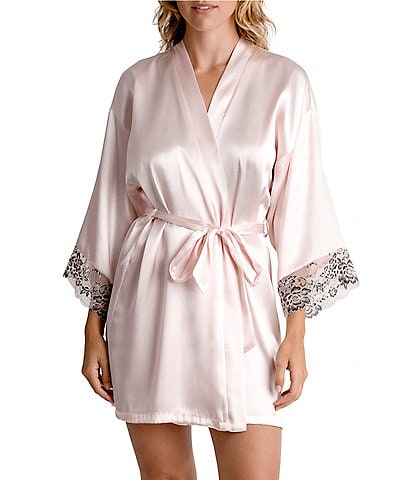 In Bloom by Jonquil 3/4 Sleeve Two-Tone Lace Coordinating Satin Wrap Robe