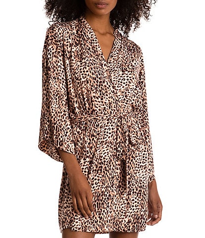In Bloom By Jonquil Animal Print Brushed Knit 3/4 Sleeve Coordinating Wrap Robe
