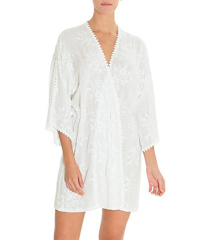 In Bloom by Jonquil Bird Song Embroidered Short Wrap Robe