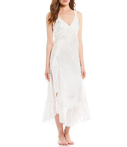 In Bloom by Jonquil Bridal Lace Trim Deep V-Neck Sleeveless Ruffle Hem Nightgown