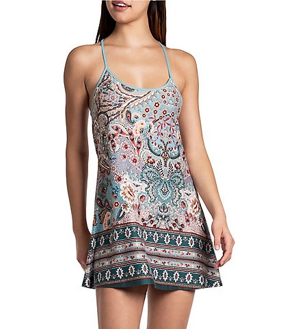 In Bloom By Jonquil Brushed Knit Paisley Border Print Sleeveless Scoop Neck Chemise