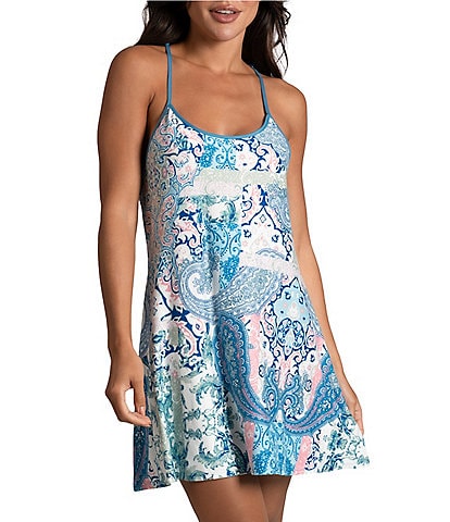 In Bloom by Jonquil Brushed Knit Sleeveless Scoop Neck Paisley Tile Print Chemise