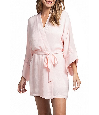 In Bloom by Jonquil Everlee Textured Satin 3/4 Sleeve V-Neck Coordinating Short Lingerie Robe