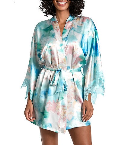 In Bloom by Jonquil Floral Print Satin Wrap Short Robe
