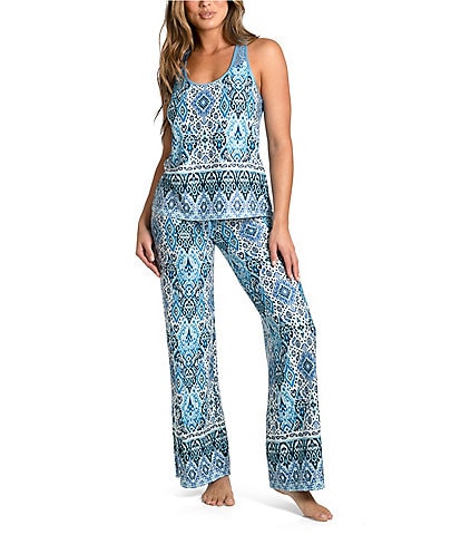 In Bloom by Jonquil Ikat Print Brushed Knit Tank & Pant Pajama Set