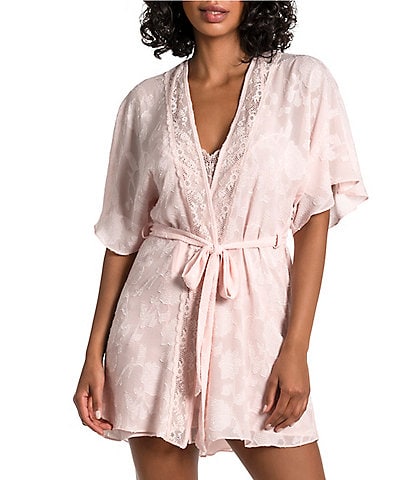 In Bloom by Jonquil Floral Print Crinkled Jacquard V-Neck 3/4 Sleeve Wrap Robe