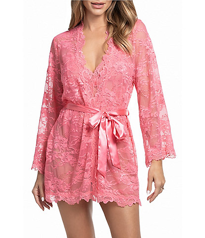 In Bloom By Jonquil Leilani 3/4 Sleeves V-Neck Allover Lace Coordinating Short Lingerie Robe