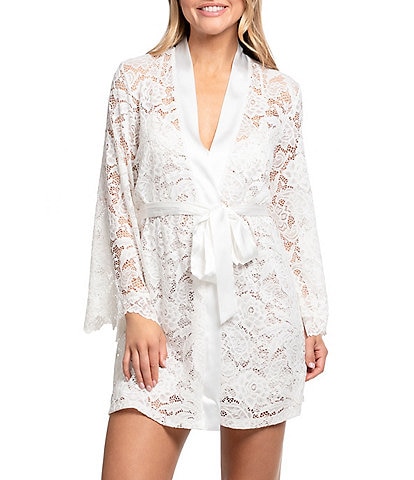 In Bloom By Jonquil Long Sleeve Shawl Collar Lace Bridal Short Wrap Robe