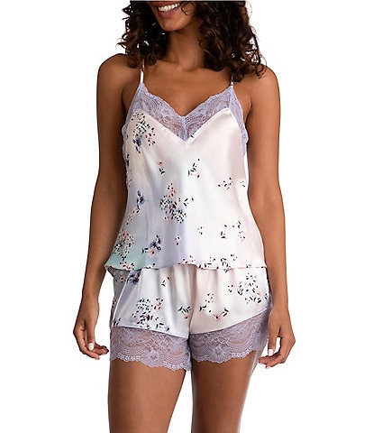 In Bloom by Jonquil Ombre Floral Print V-Neck Sleeveless Lace Trim Shorty Pajama Set