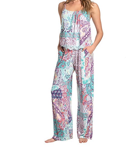 In Bloom by Jonquil Paisley Patchwork Print Sleeveless Brushed Knit Cami & Pant Pajama Set