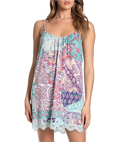 In Bloom By Jonquil Paisley Patchwork Print Sleeveless Scoop Neck Brushed Knit Chemise