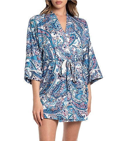 In Bloom by Jonquil Paisley Print 3/4 Sleeve Brushed Knit Short Robe