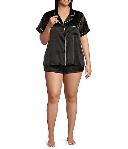 In Bloom by Jonquil Plus Size Short Sleeve Notch Collar Satin Shorty Pajama Set