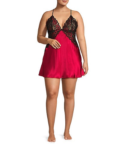 In Bloom by Jonquil Plus Size V-Neck Sleeveless Two Tone Lace Chemise