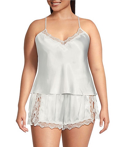 In Bloom by Jonquil Plus Size Solid Satin & Lace Shorty Pajama Set