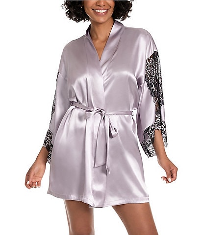 In Bloom By Jonquil Satin 3/4 Sleeve Two-Tone Lace Short Robe