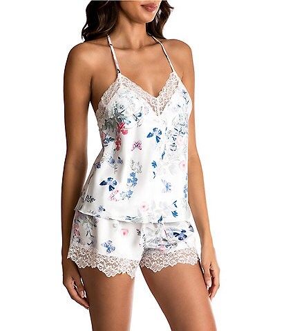 In Bloom by Jonquil Satin Floral Print V-Neck Lace Trim Shorty Pajama Set