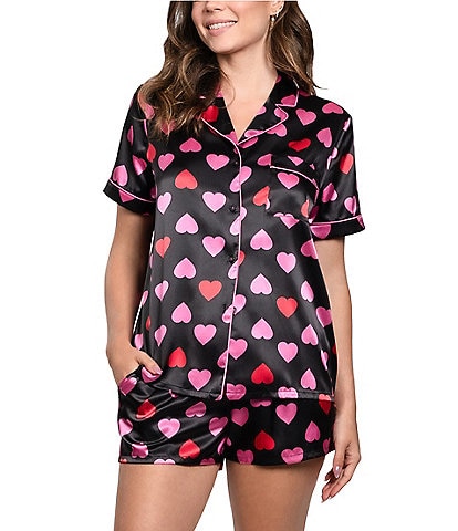 In Bloom By Jonquil Satin Heart Print Short Sleeve Notch Collar Shorty Pajama Set