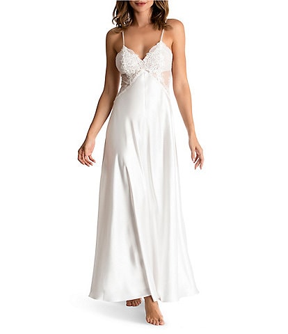 Women's Satin Lace Trim Maxi Chemise Pajama Slip Dress Bridal