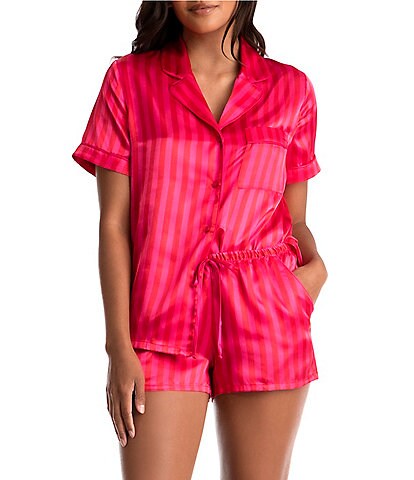 In Bloom By Jonquil Satin Stripe Print Notch Collar Side Pocket Shorty Pajama Set