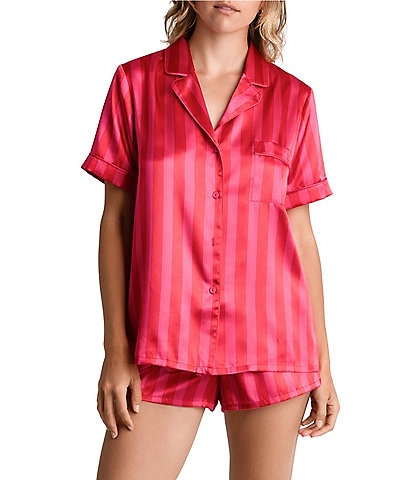 In Bloom by Jonquil Satin Striped Notch Collar Shorty Pajama Set