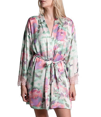 In Bloom by Jonquil Satin Watercolor Print 3/4 Sleeve Coordinating Robe