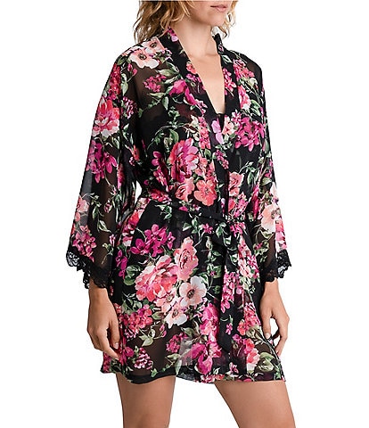 In Bloom By Jonquil Sheer Chiffon Floral 3/4 Sleeve Coordinating Wrap Robe