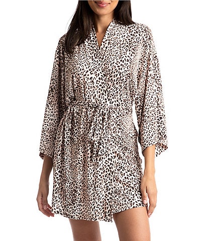 In Bloom by Jonquil Soft Brushed Animal Print 3/4 Sleeve Coordinating Wrap Robe