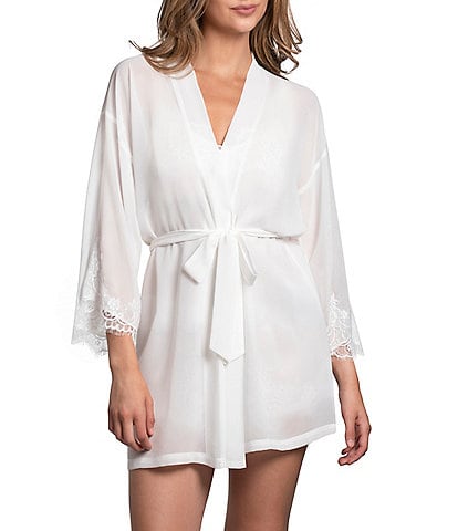 In Bloom by Jonquil Solid 3/4 Sleeve Lace Chiffon Short Robe