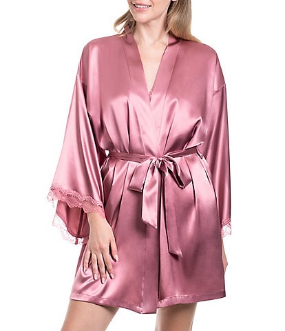 In Bloom by Jonquil Solid 3/4 Sleeve Lace Satin Short Robe