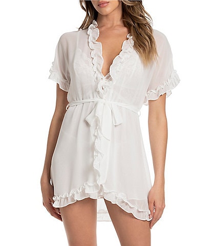 In Bloom by Jonquil Solid Chiffon Short Sleeve Ruffled Coordinating Wrap Robe