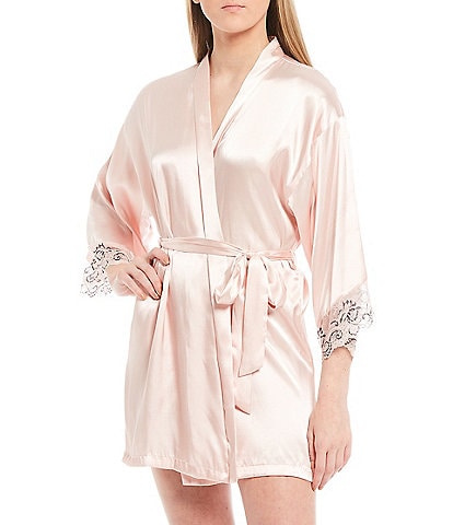 In Bloom by Jonquil Solid Satin & Lace Short Wrap Robe