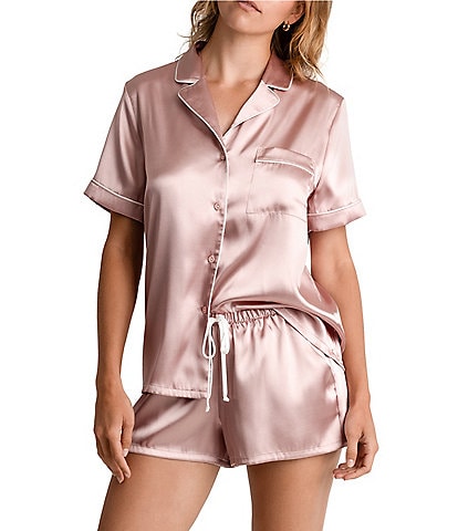 In Bloom by Jonquil Solid Satin Notch Collar Shorty Pajama Set