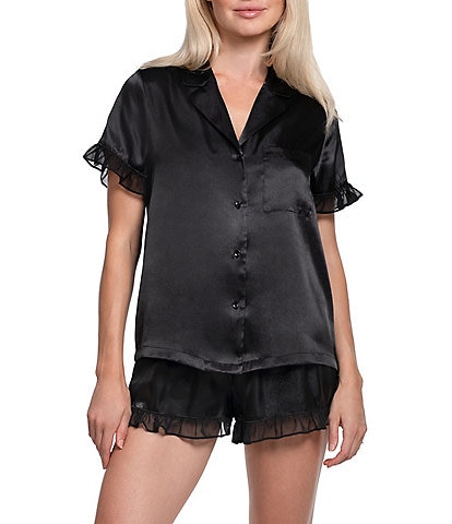 In Bloom by Jonquil Solid Short Sleeve Notch Collar Satin Chiffon Shorty Pajama Set