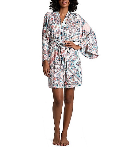In Bloom by Jonquil Talia Paisley Brushed Knit Wrap Short Robe