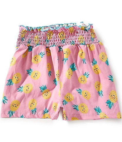 Indie Gold Little Girls 2T-6X Pineapple-Printed Smocked-Waist Poplin Shorts