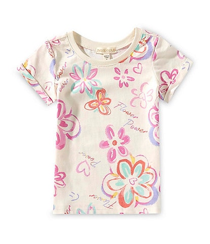 Indie Gold Little Girls Roll-Sleeve Graffiti-Printed T-Shirt