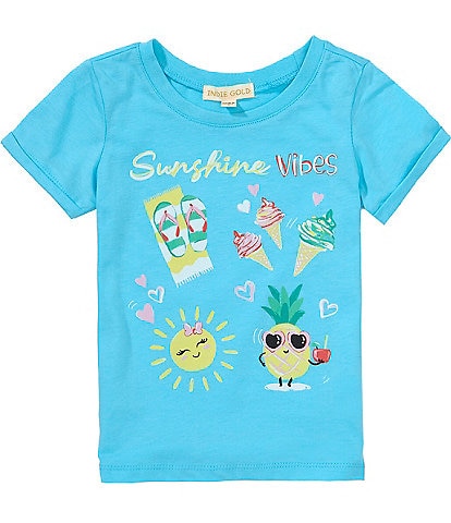 Indie Gold Little Girls 2T-6X Roll-Sleeve Sunshine Vibes T-Shirt