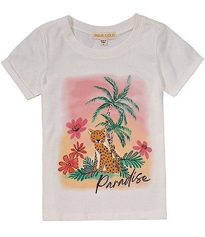 Indie Gold Little Girls 2T-6X Rolled-Sleeve Paradise Printed T-Shirt