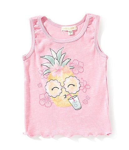 Indie Gold Little Girls 2T-6X Sleeveless Pineapple-Character-Graphic Rib-Knit Tank Top