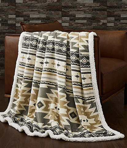Indigo Hill by HiEnd Accents Desert Sage Southwestern Bold Geometric Patterns Campfire Sherpa Cozy Throw and Pillows Set