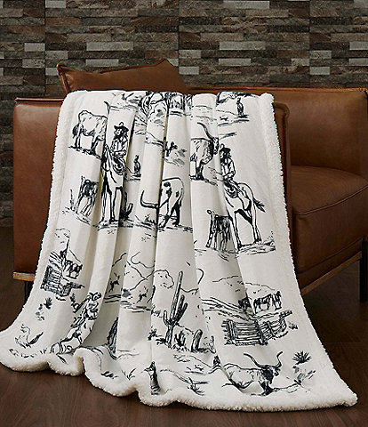 Indigo Hill by HiEnd Accents Ranch Life Western Toile Campfire Sherpa Cozy Throw and Pillows Set