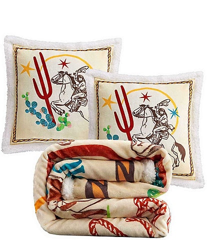 Indigo Hill by HiEnd Accents Retro Rodeo Campfire Riders Salute Accent Pillow and Blanket Set