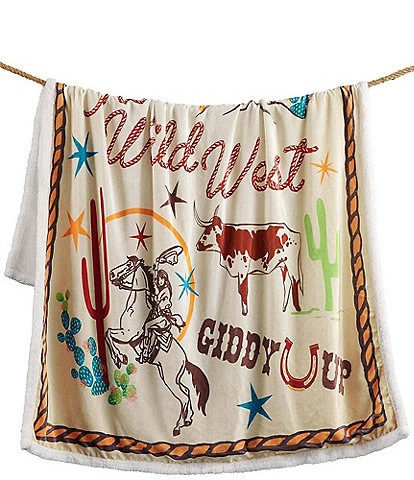 Indigo Hill by HiEnd Accents Retro Rodeo Campfire Sherpa Western Adventure Throw Blanket