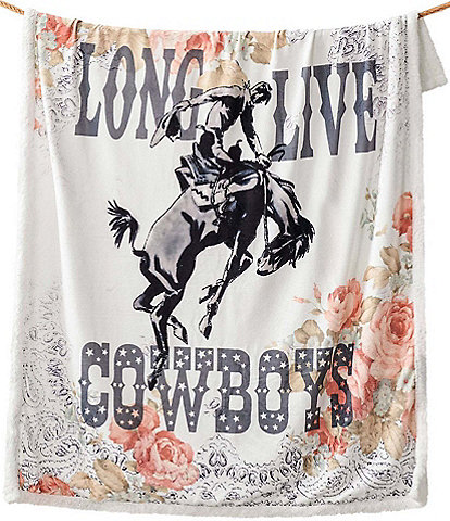 Indigo Hill by HiEnd Accents Rodeo Revival "Long Live Cowboys" Campfire Sherpa Throw Blanket