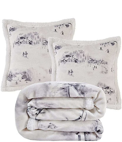 Indigo Hill by HiEnd Accents Ski Toile Campfire Sherpa Accent Pillow and Blanket Set