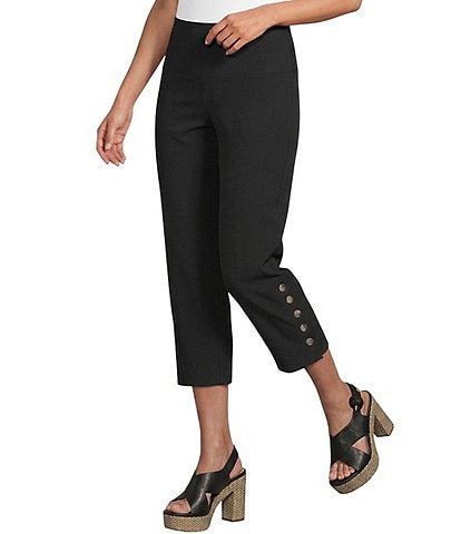 Intro Aimee Solid Suave Knit Straight Leg Tummy Control Coconut Button Hem Pull-On Pants