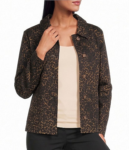 Intro Animal Print Point Collar Long Sleeve Button Front Jacket