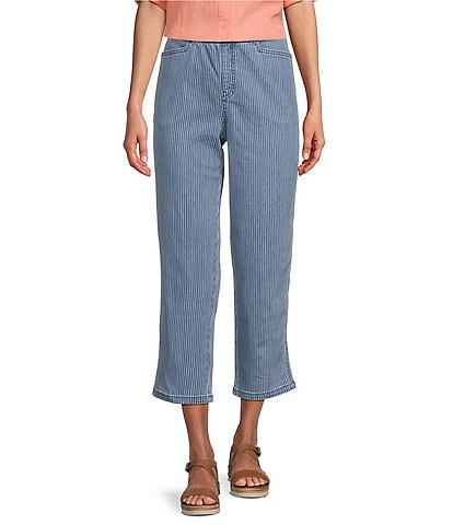 Intro Daisy Tummy Control Railroad Stripe Denim Pull-On Capri Jeans